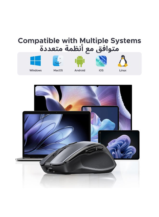 يو جرين ماوس لاسلكي قابل لإعادة الشحن بتقنية بلوتوث 5.4، ماوس بلوتوث USB مع مستقبل نانو USB، اتصال مزدوج، نقرة صامتة، 5 أزرار، عمر بطارية طويل يصل إلى 70 يومًا، 5 مستويات DPI قابلة للتعديل للا بتوب وماك بوك - Image 5